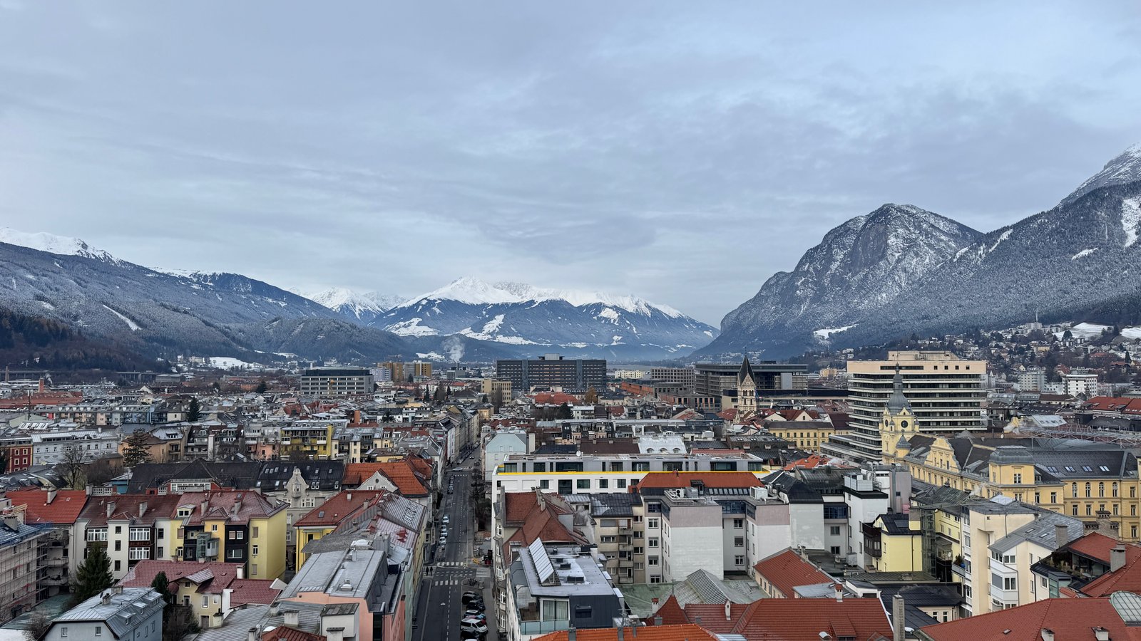 AC Hotel Innsbruck city panorama with snow-capped Alps