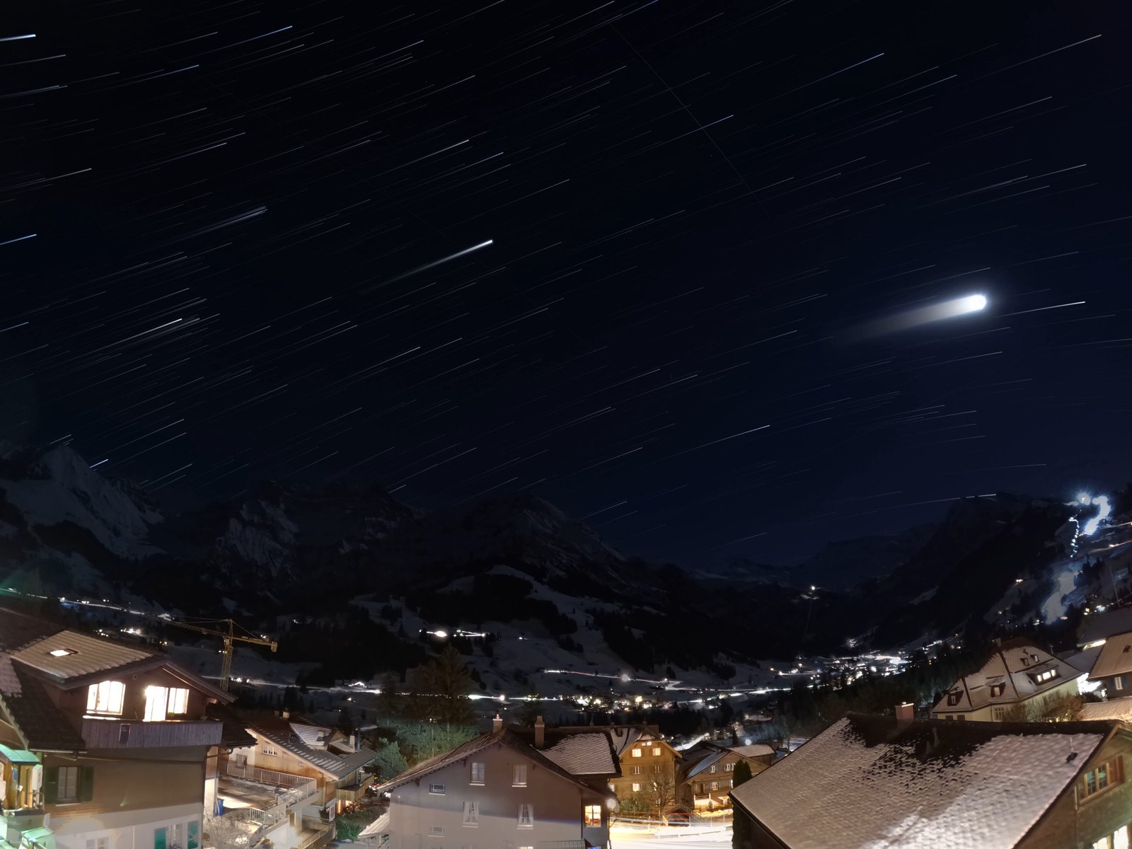Starlapse Swiss Alps aerial night photography
