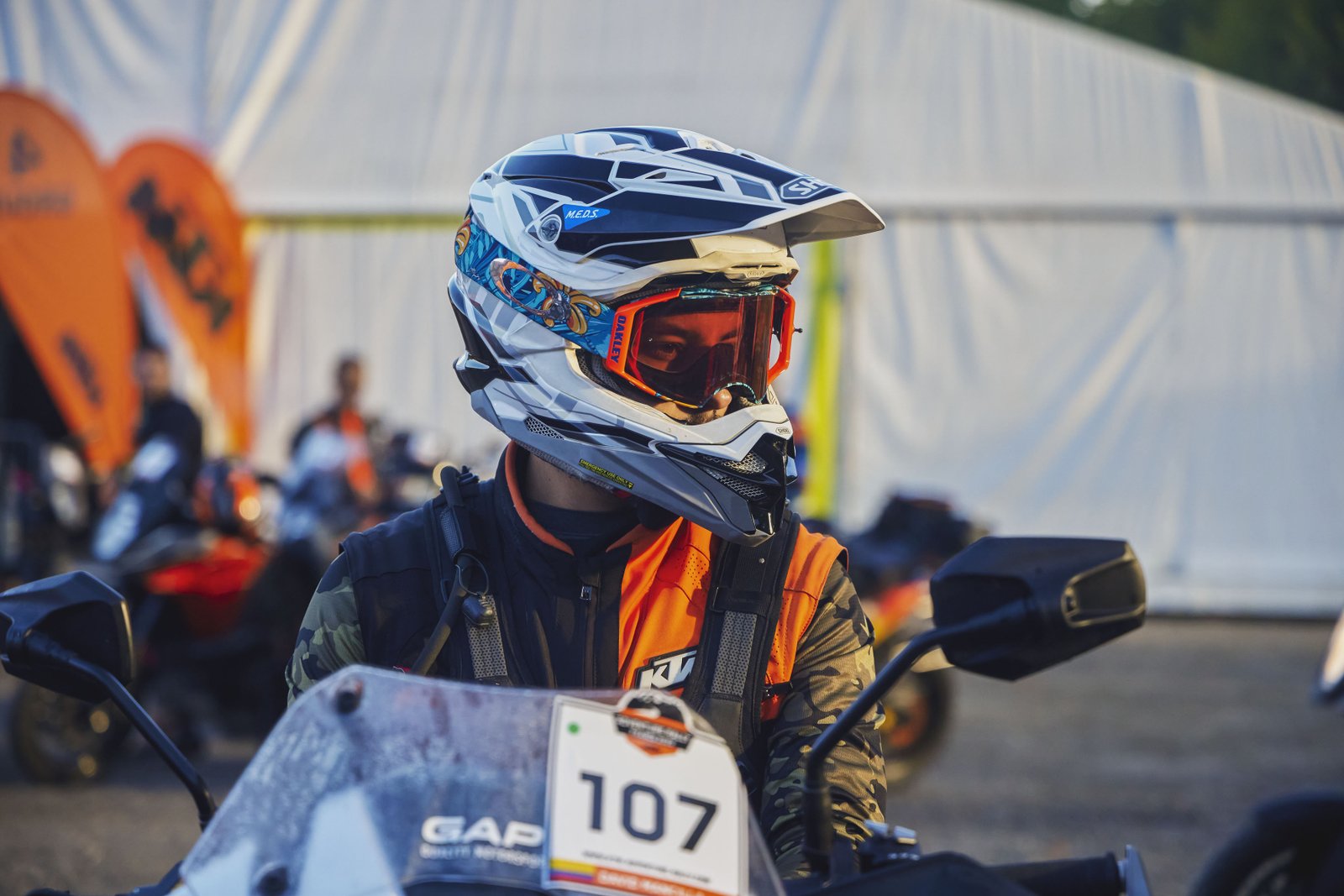 KTM Adventure Rally France 2022 — rider with helmet, number 107