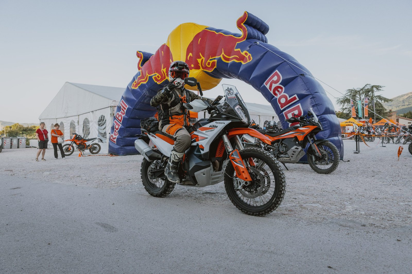 Day 1 start under the Red Bull arch, KTM Adventure Rally Italy 2026