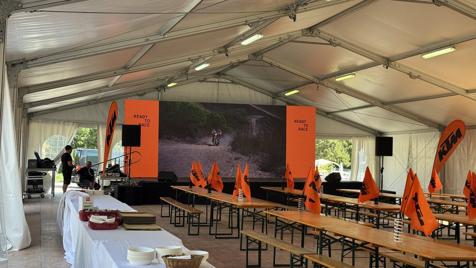Main camp dining tent at the KTM Adventure Rally in Gubbio, Italy