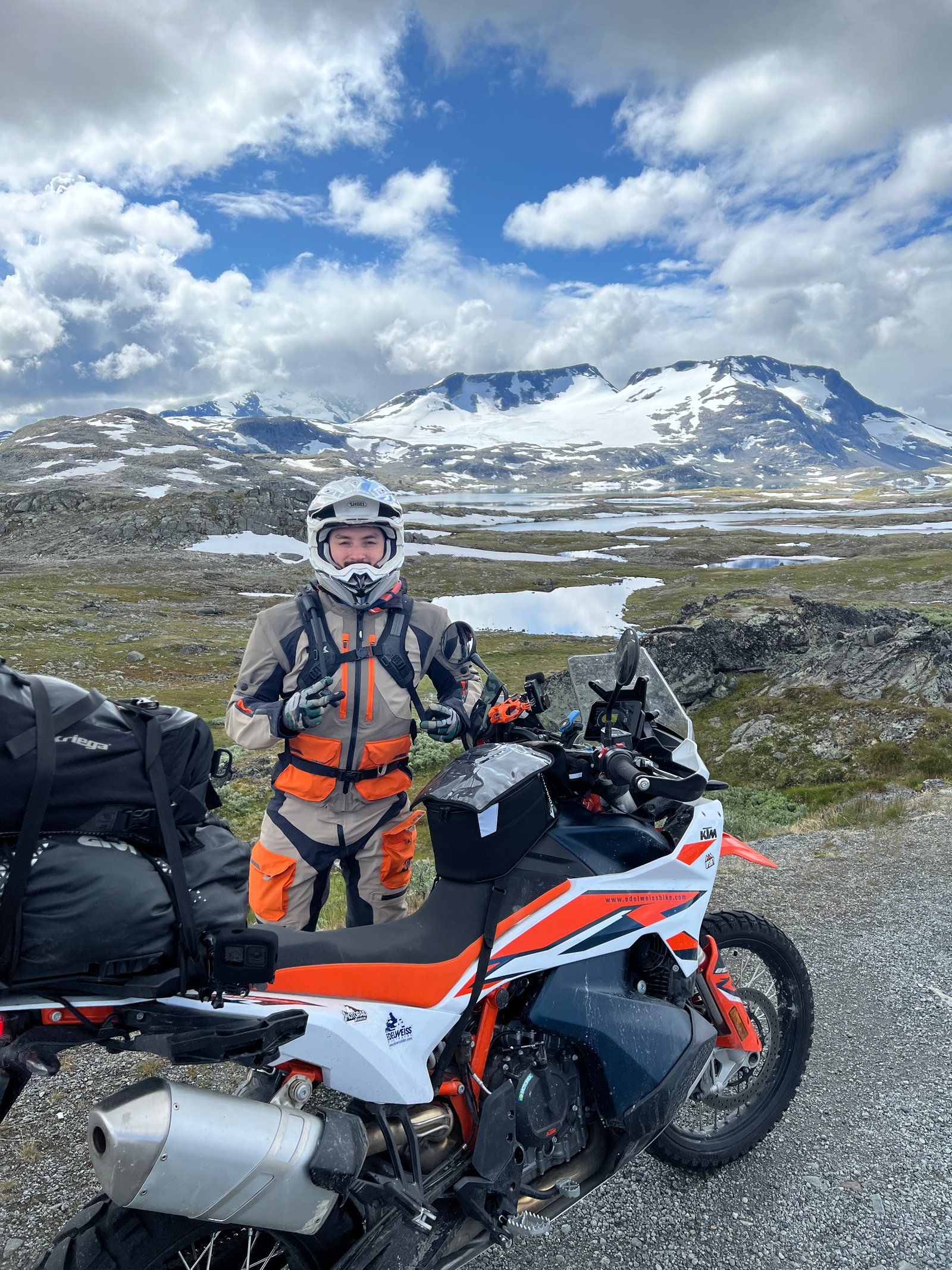 KTM Adventure Rally Norway 2023 rider KTM snow mountain panorama