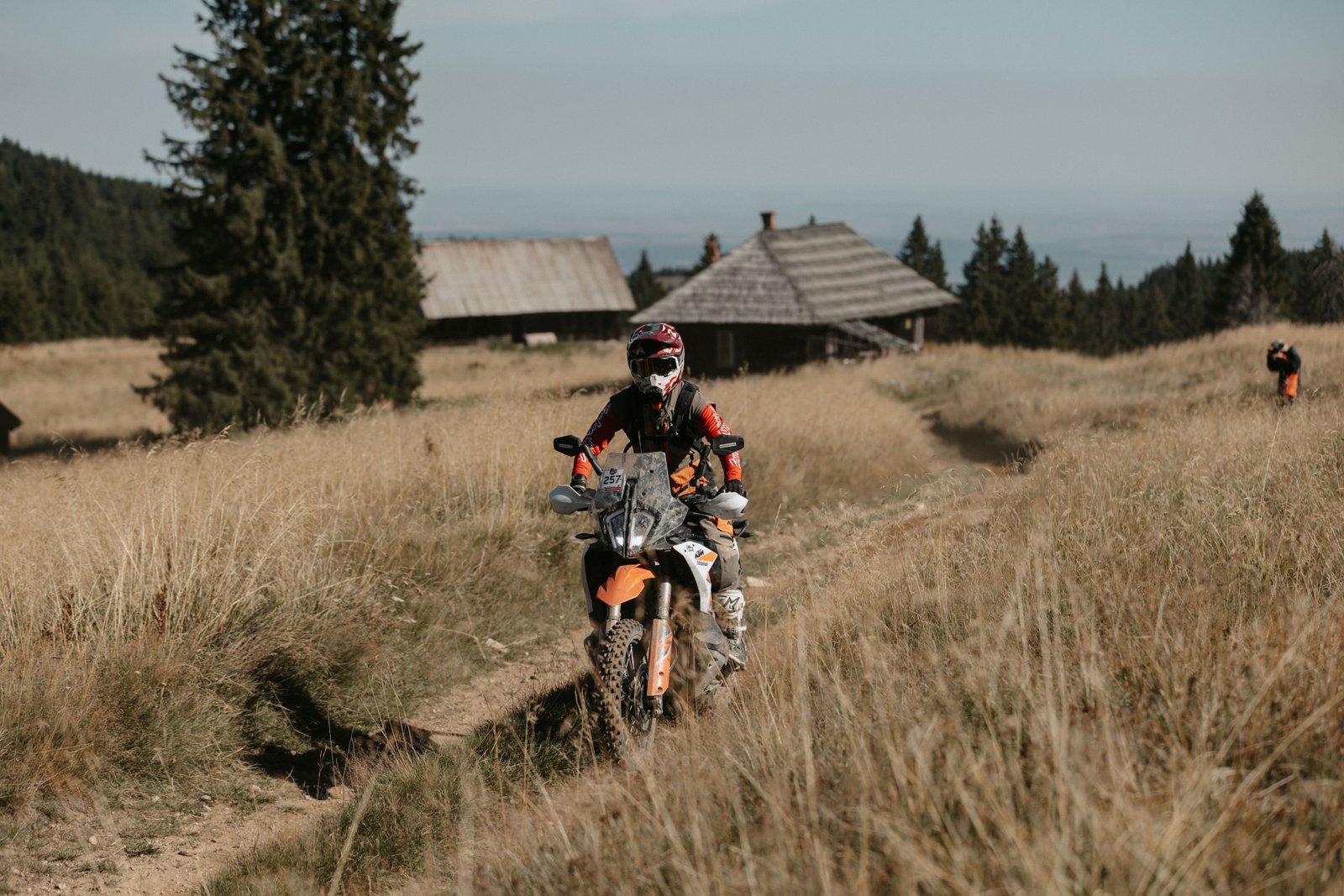 Rider on a Carpathian grassland trail on Day 1