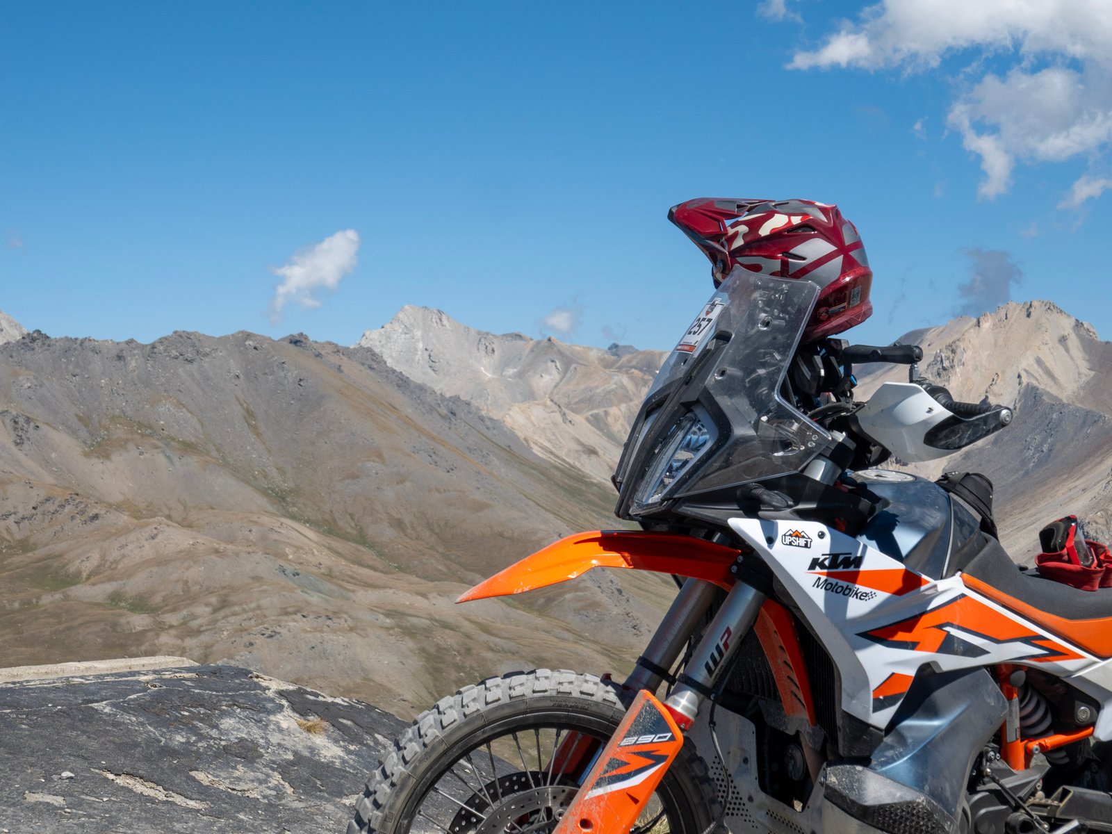 KTM 890 Adventure R headlight detail on the Assietta ridge, Italy