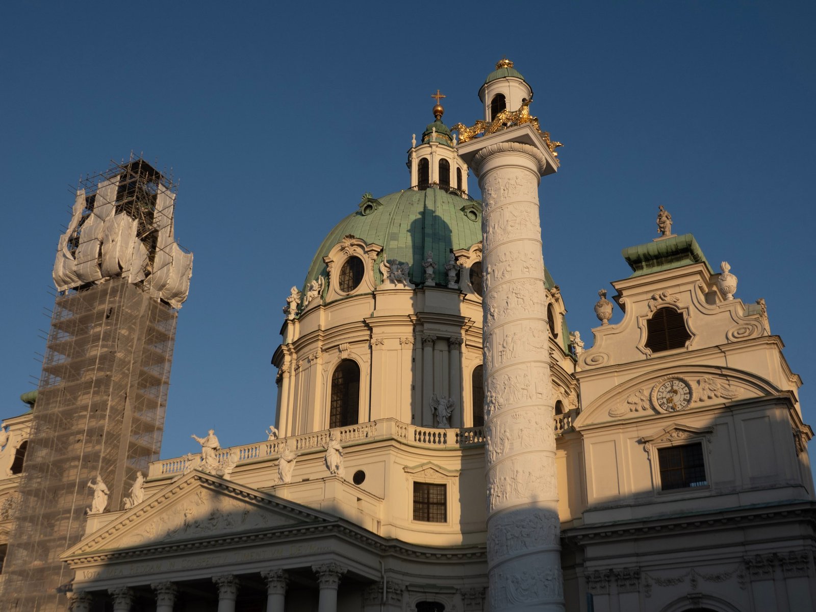 Karlskirche dome and plague column, Vienna Austria