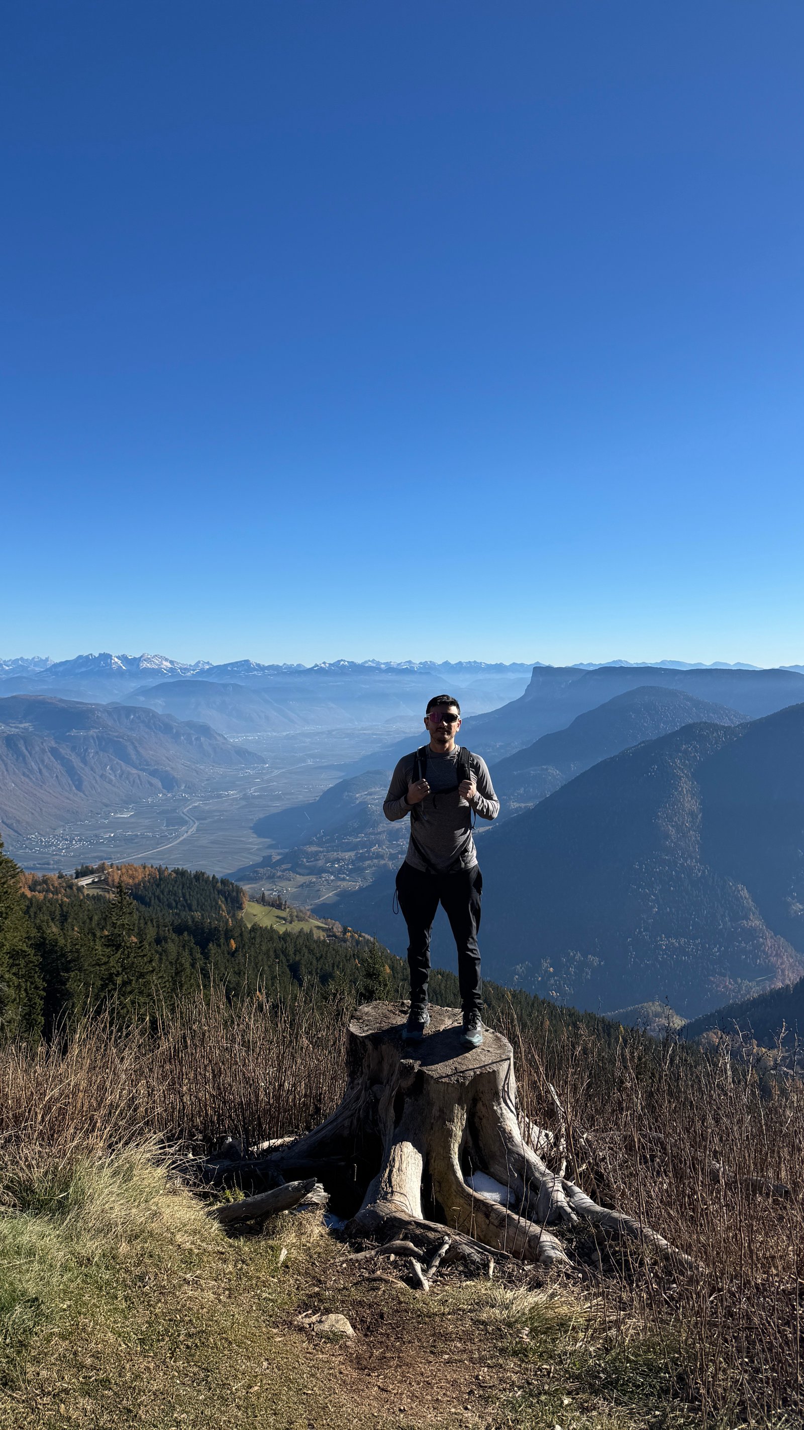 Summit viewpoint on Vigiljoch above the Adige valley, South Tyrol Italy